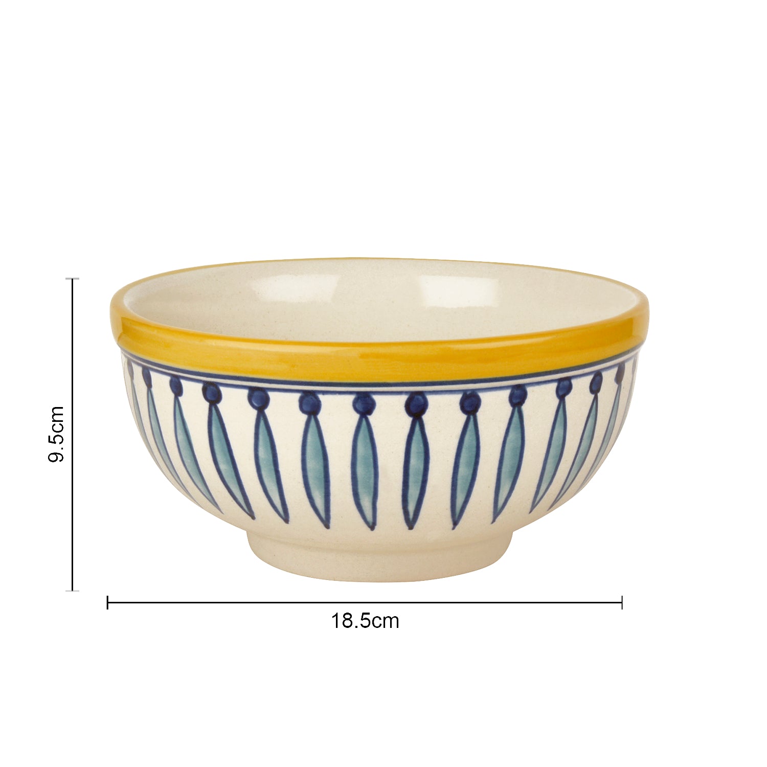 "Kyoto Collection" Handpainted Ceramic Dinner Serving Bowl (White and Blue, 1000 ml) - View 2