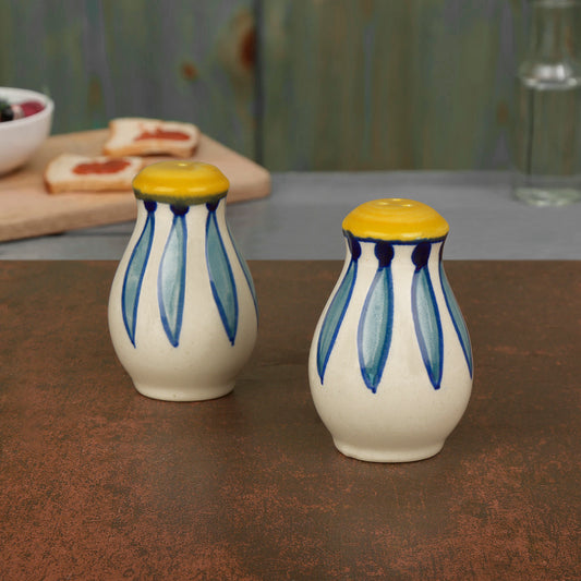 "Kyoto Collection" Handpainted Ceramic Salt and Pepper Shaker (Set of 2, White and Blue )