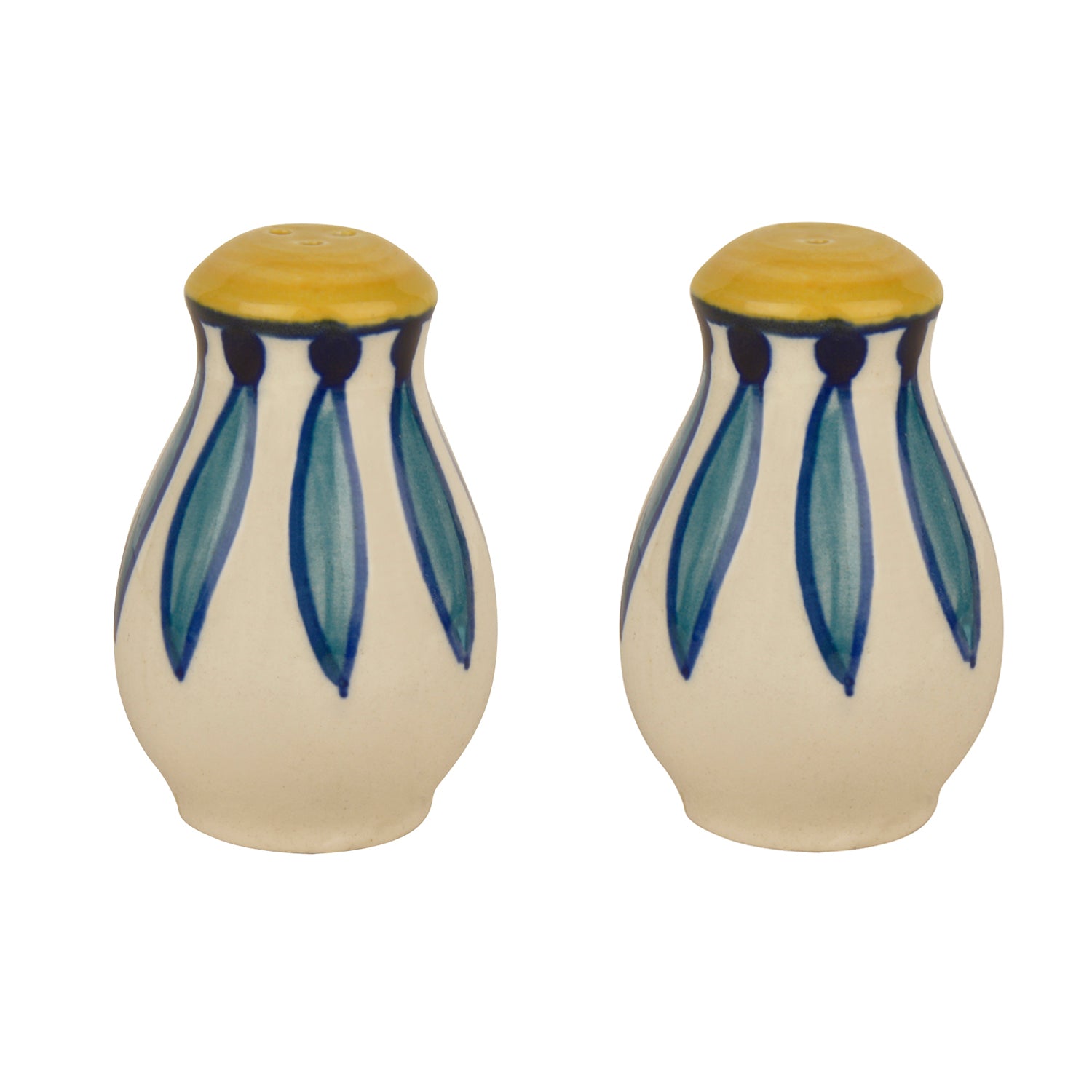 "Kyoto Collection" Handpainted Ceramic Salt and Pepper Shaker (Set of 2, White and Blue ) - View 3