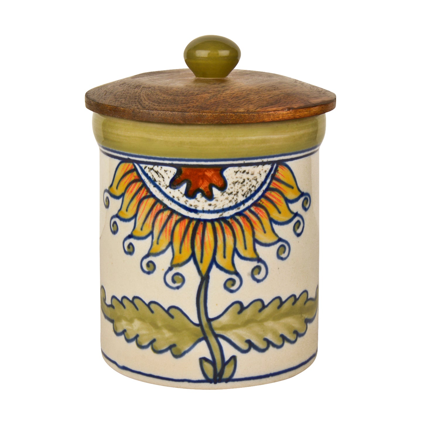 Handpainted Multi Utility Storage Airtight Ceramic Jar with Wooden Lid (1000 ml, White and Multicolor) - View 3