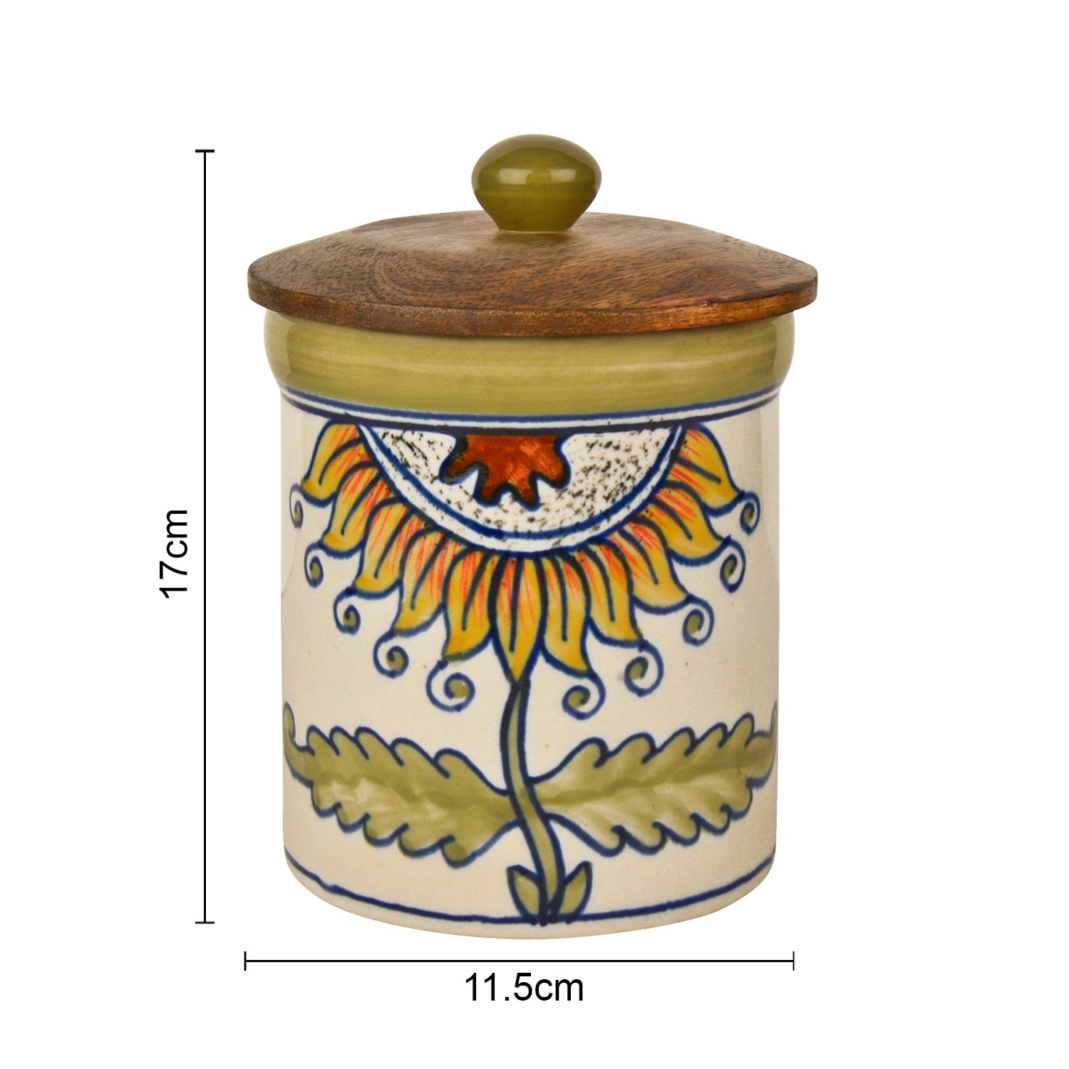 Handpainted Multi Utility Storage Airtight Ceramic Jar with Wooden Lid (1000 ml, White and Multicolor) - View 2