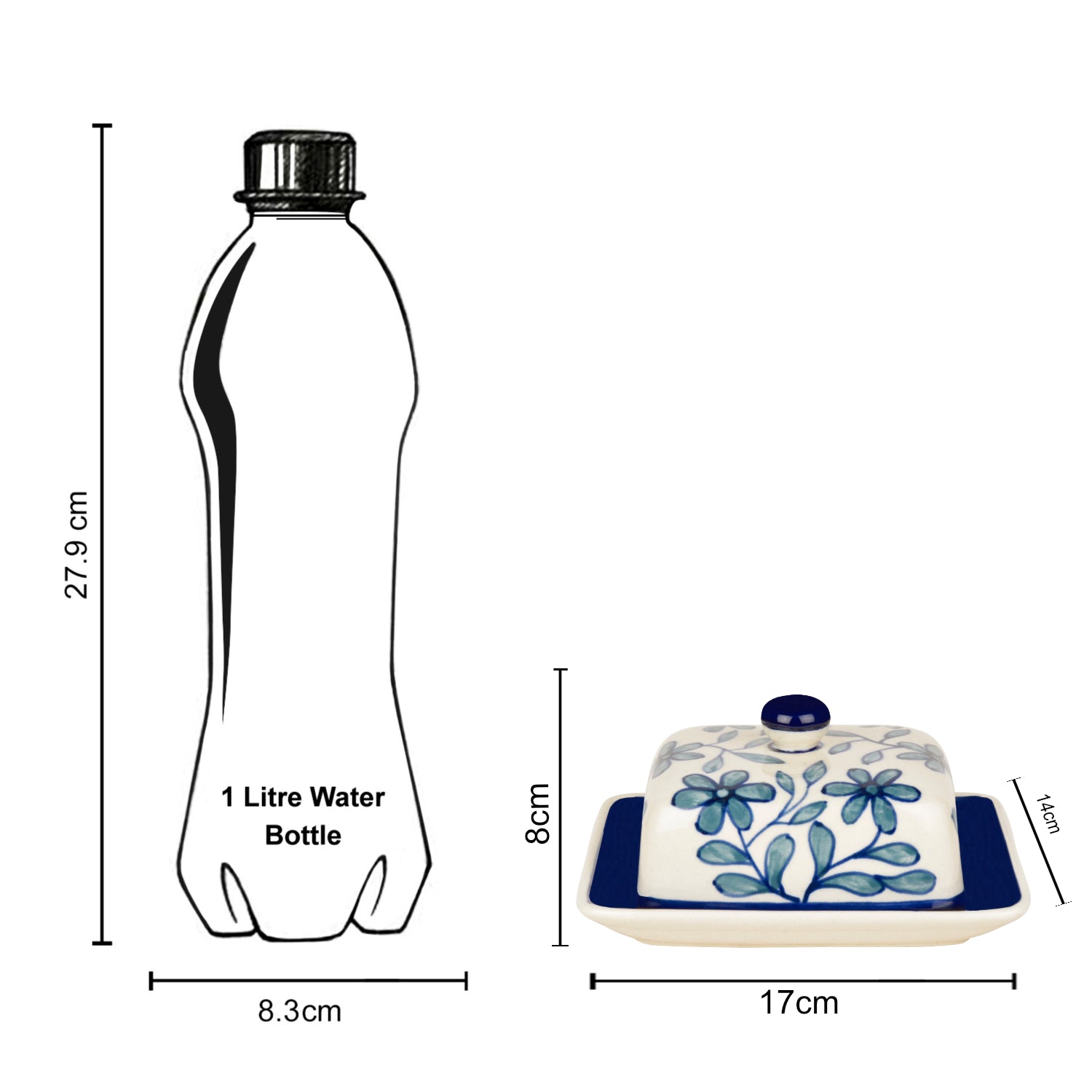 Hand Painted Ceramic Butter Dish with Lid (Blue and White, Height - 8 cm) - View 6