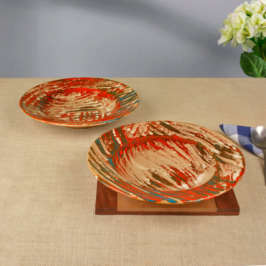 Hand Brush Stroke Ceramic Pasta Serving Plates (9 inches , Set of 2, Multicolor) - View 2