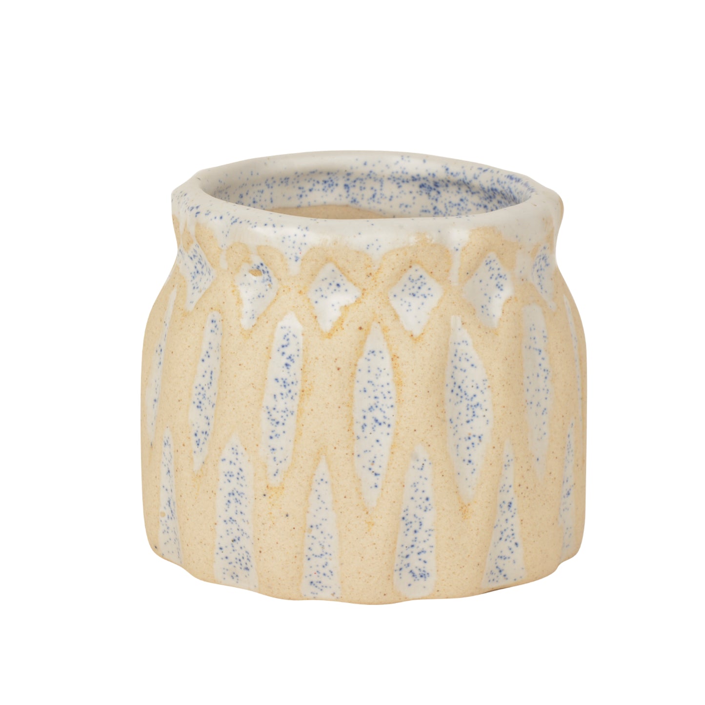 Hand Painted Dual Tone Ceramic Planter Pot (Beige and Blue, Diameter - 8 cm, Height - 8 cm) - View 3