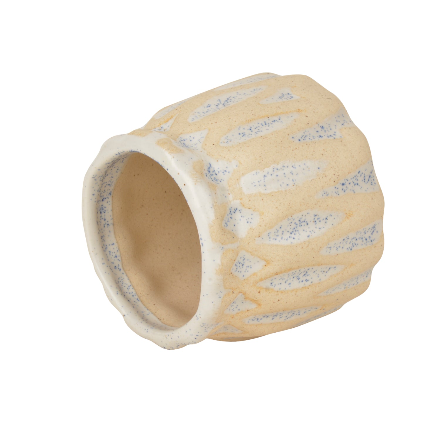 Hand Painted Dual Tone Ceramic Planter Pot (Beige and Blue, Diameter - 8 cm, Height - 8 cm) - View 4