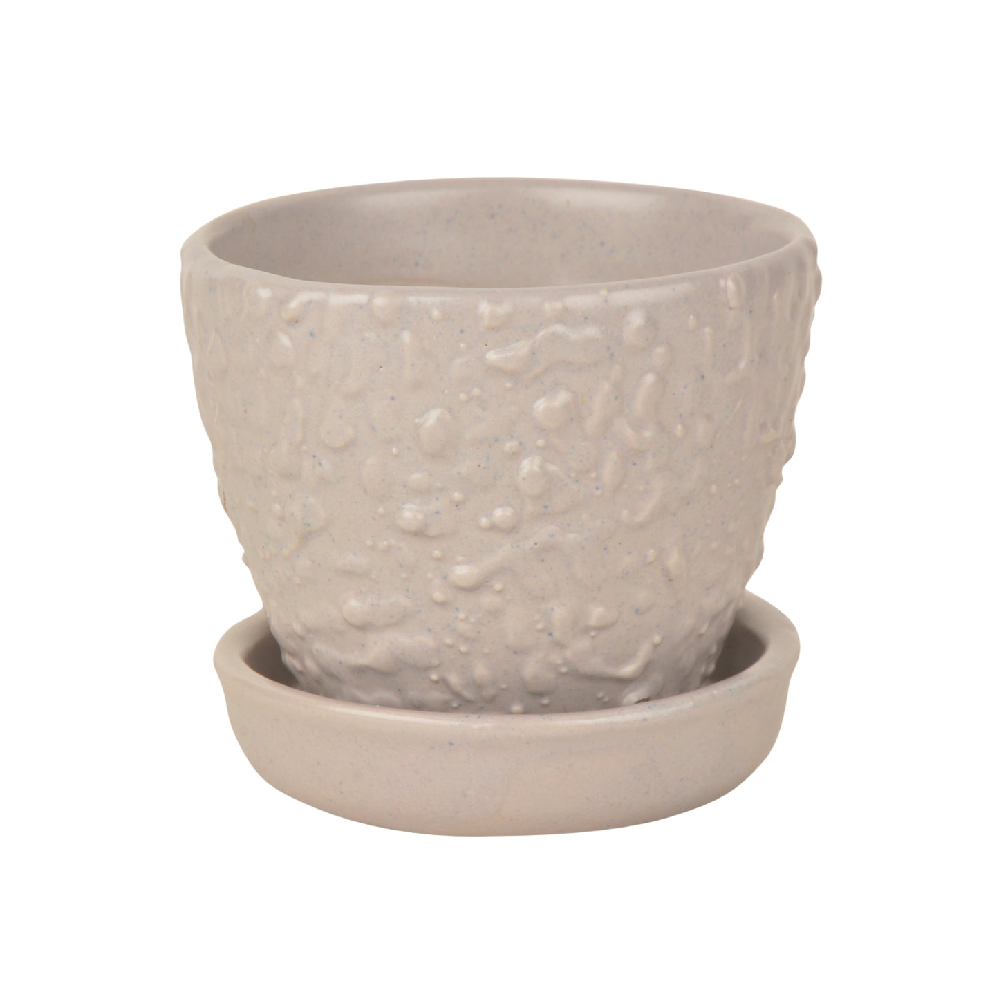 Hand Painted Ceramic Planter Pot with Tray (Grey, Diameter - 9 cm, Height - 8 cm) - View 3