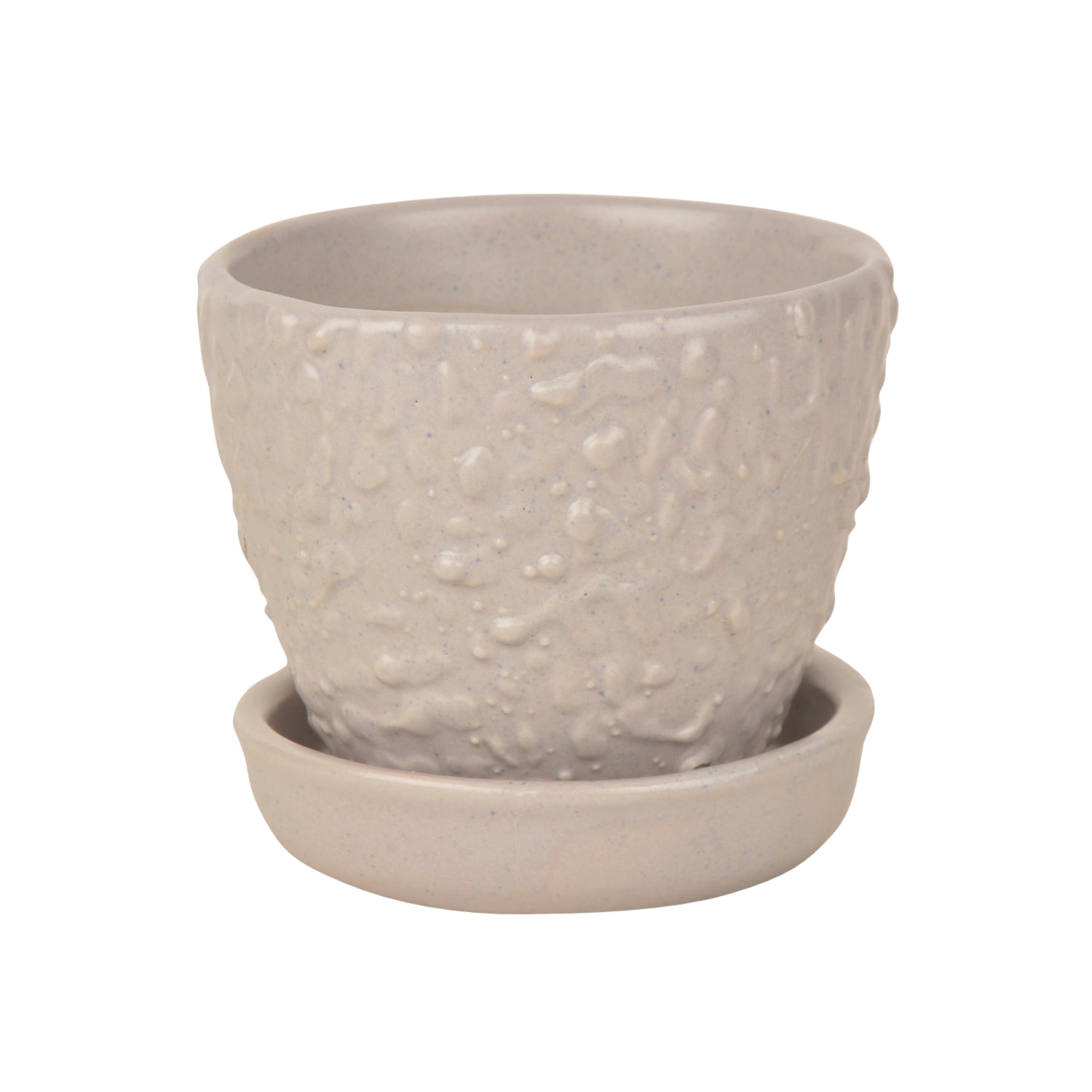 Hand Painted Ceramic Planter Pot with Tray (Grey, Diameter - 9 cm, Height - 8 cm) - View 3