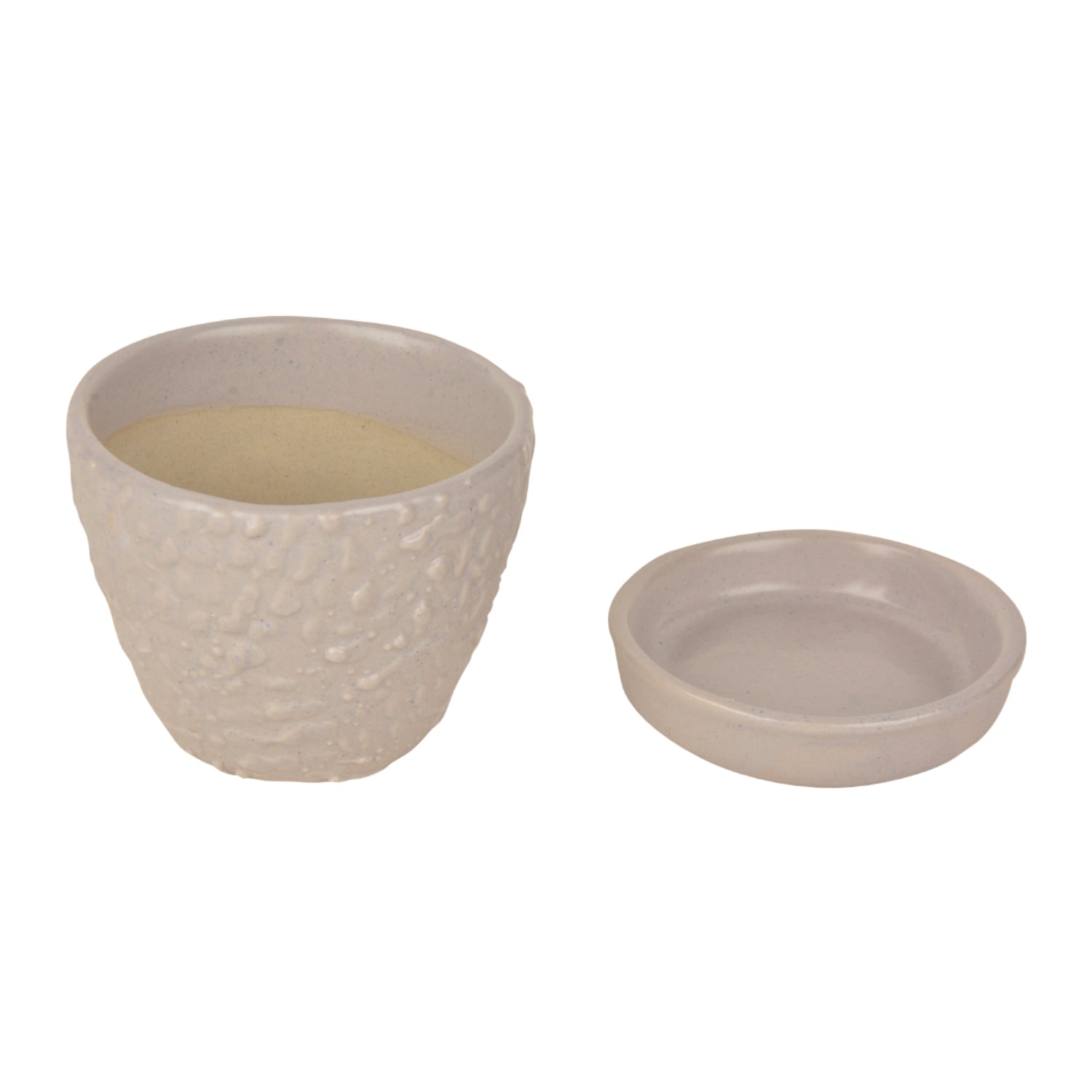 Hand Painted Ceramic Planter Pot with Tray (Grey, Diameter - 9 cm, Height - 8 cm) - View 4