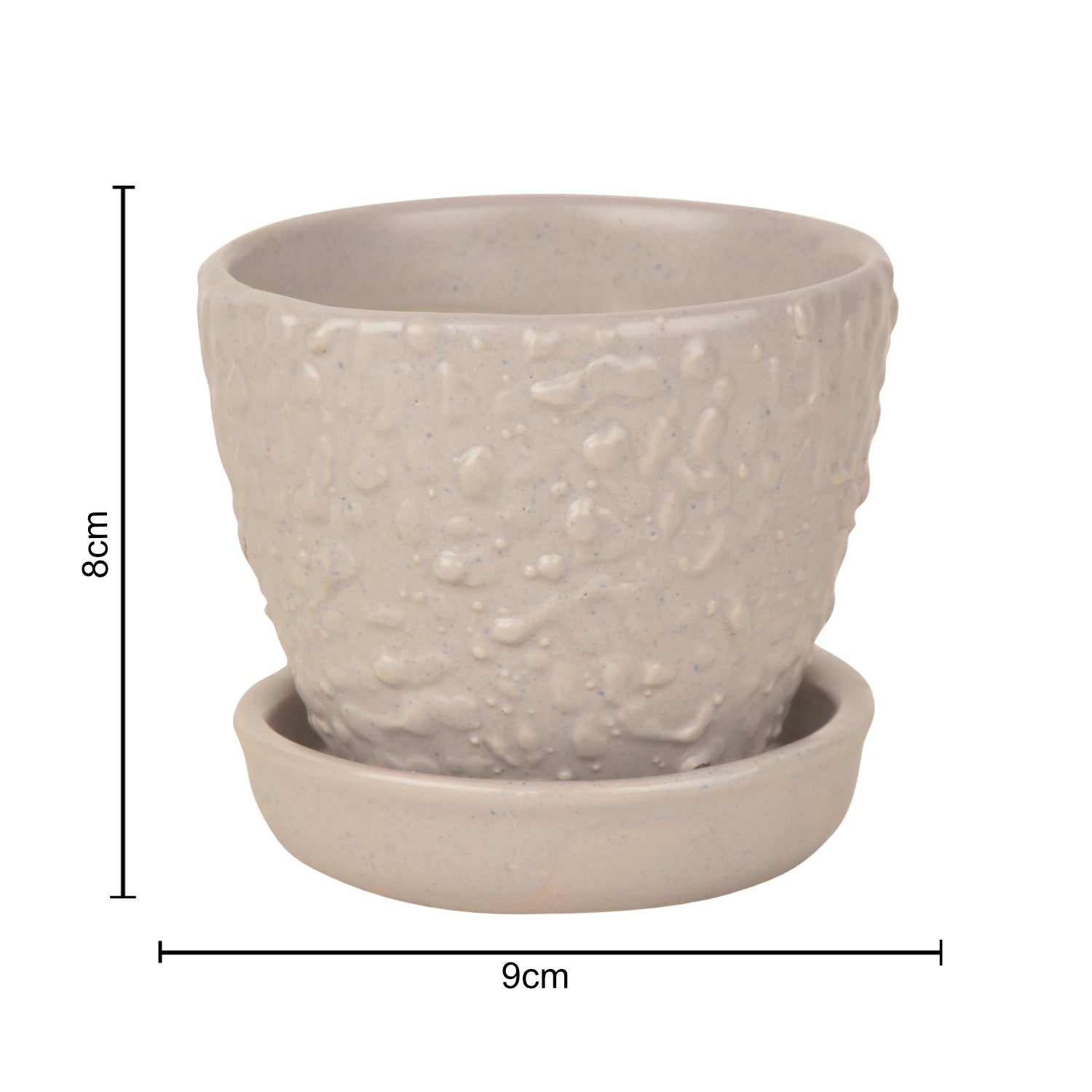 Hand Painted Ceramic Planter Pot with Tray (Grey, Diameter - 9 cm, Height - 8 cm) - View 2