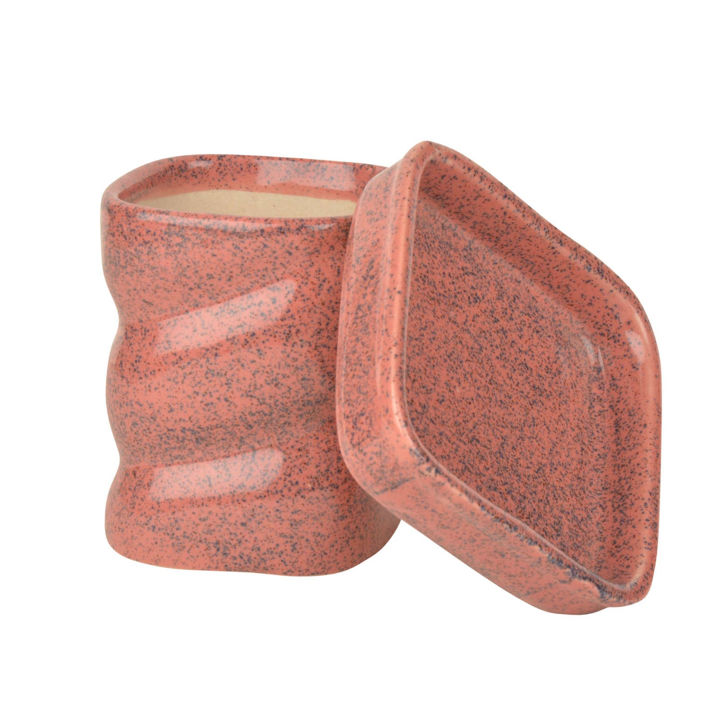 Hand Painted Ceramic Planter Pot with Tray (Peach and Blue, Diameter - 8 cm, Height - 10 cm) - View 4