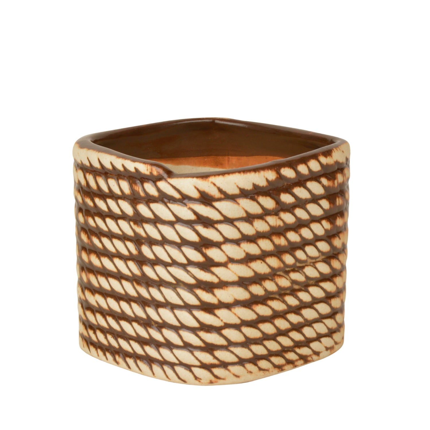 Hand Painted Ceramic Planter Pot (Beige and Brown, Diameter - 10 cm, Height - 10 cm) - View 3