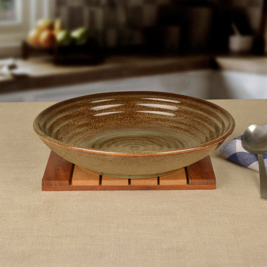 “Dove Blue Symphony Collection” Studio Pottery Ceramic Shallow Serving Bowl (Dove Blue , Diameter - 24 cm, 800 ml)