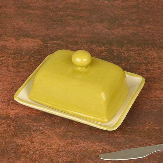 Glazed Ceramic Butter Dish with Lid (Lime Green, Height - 8 cm) - View 2