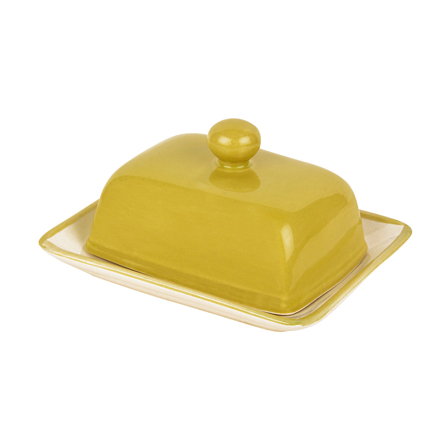 Glazed Ceramic Butter Dish with Lid (Lime Green, Height - 8 cm) - View 4
