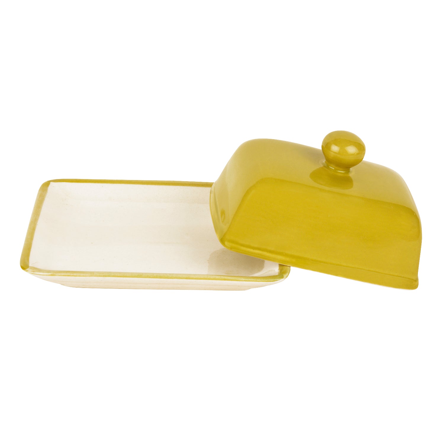 Glazed Ceramic Butter Dish with Lid (Lime Green, Height - 8 cm) - View 5