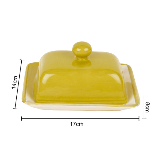 Glazed Ceramic Butter Dish with Lid (Lime Green, Height - 8 cm) - View 3