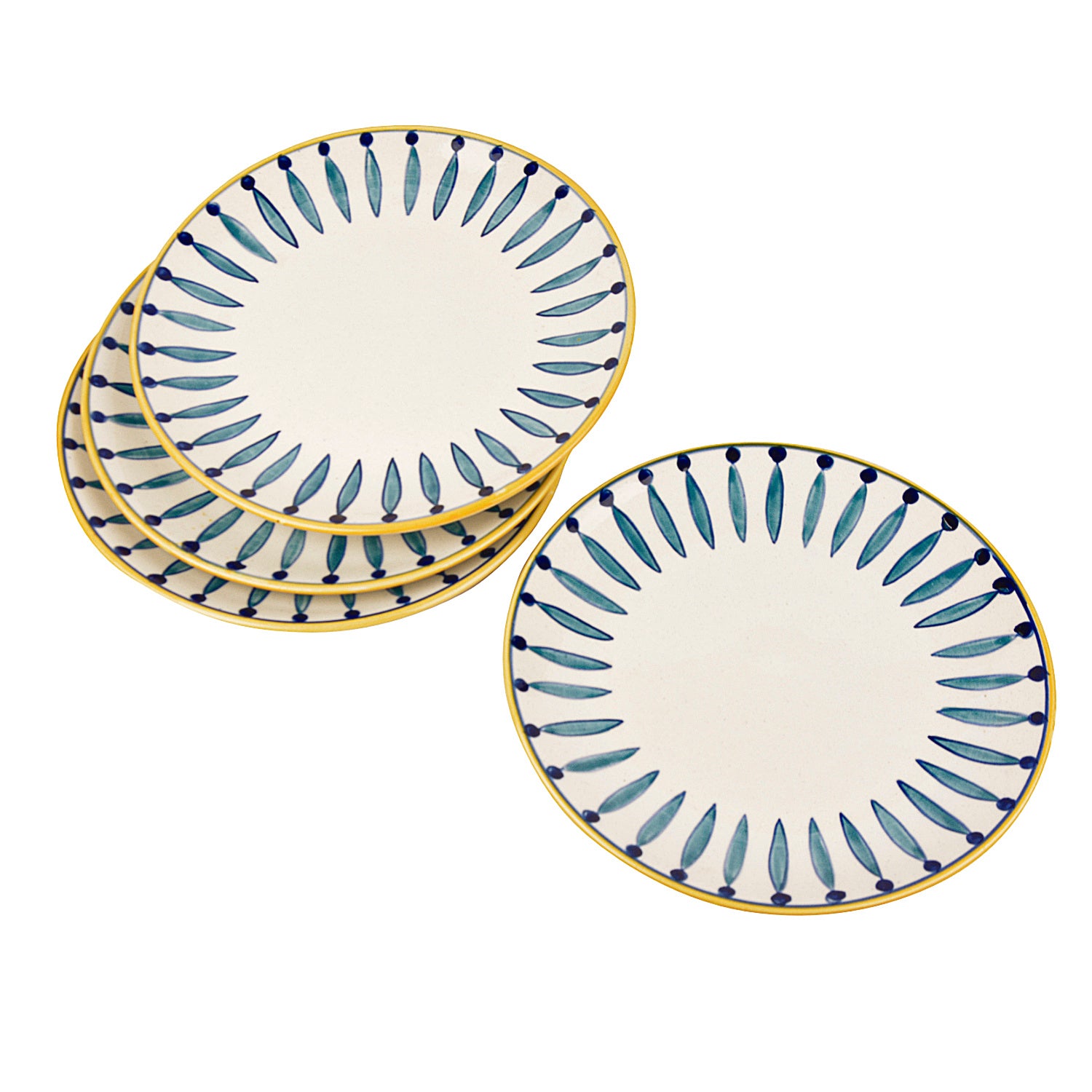 " Kyoto Collection " Handpainted Ceramic Dinner Serving Plates (Set of 4, White and Blue, 10 inches) - View 3