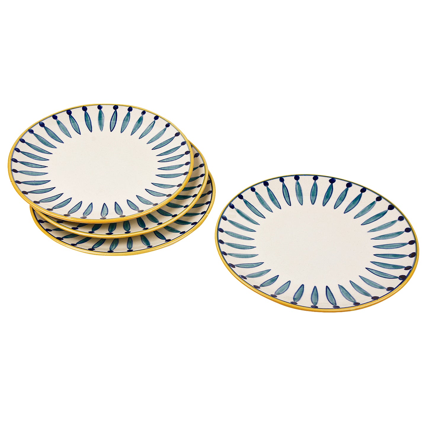 " Kyoto Collection " Handpainted Ceramic Dinner Serving Plates (Set of 4, White and Blue, 10 inches) - View 4