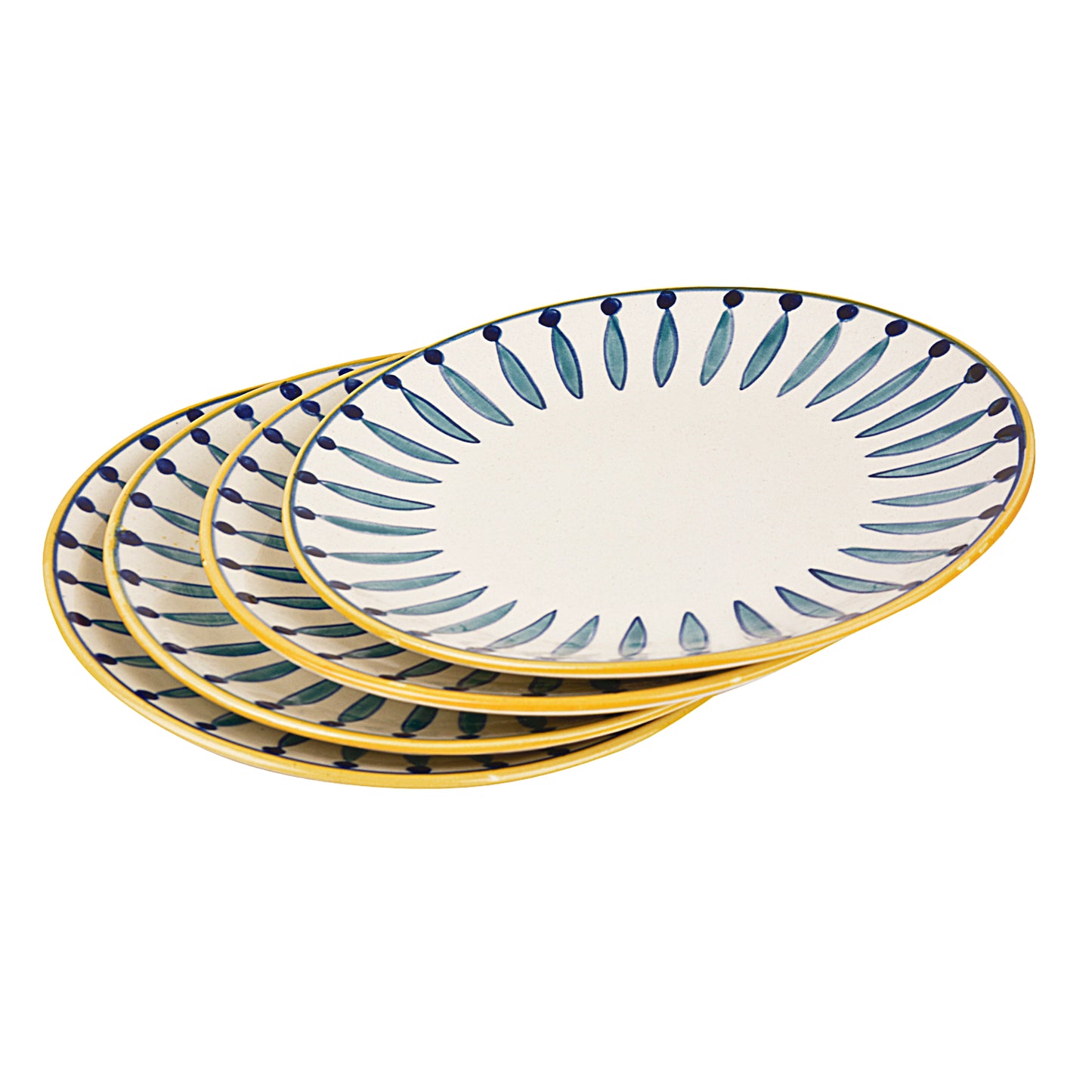 " Kyoto Collection " Handpainted Ceramic Dinner Serving Plates (Set of 4, White and Blue, 10 inches) - View 5