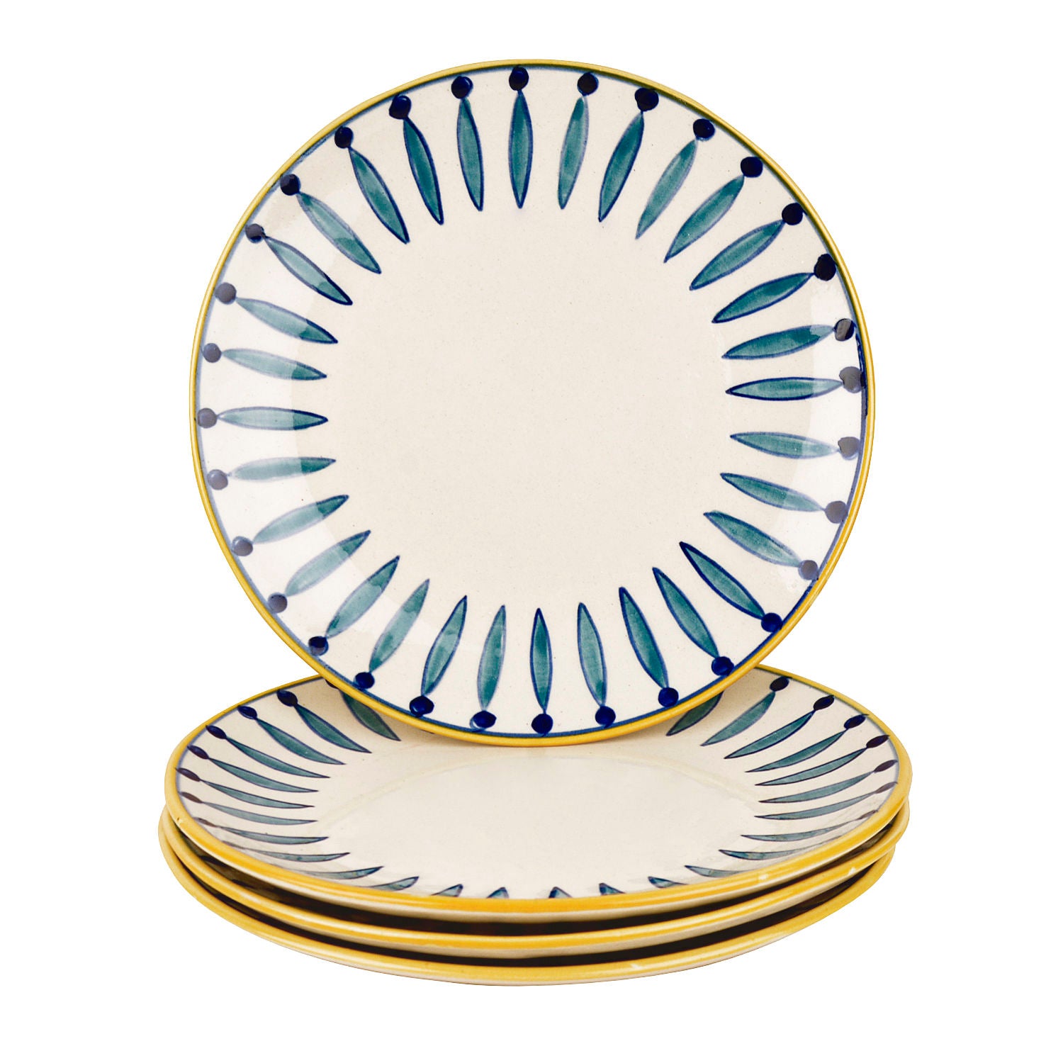 " Kyoto Collection " Handpainted Ceramic Dinner Serving Plates (Set of 4, White and Blue, 10 inches) - View 6