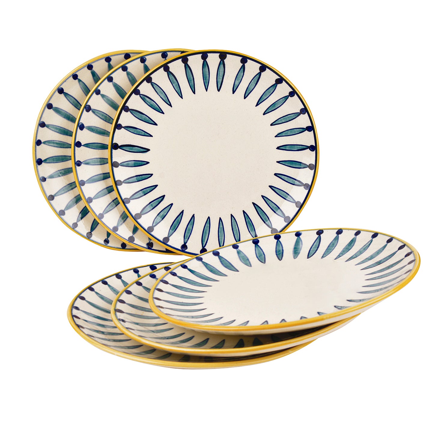 " Kyoto Collection " Handpainted Ceramic Dinner Serving Plates (Set of 6, White and Blue, 10 inches) - View 3