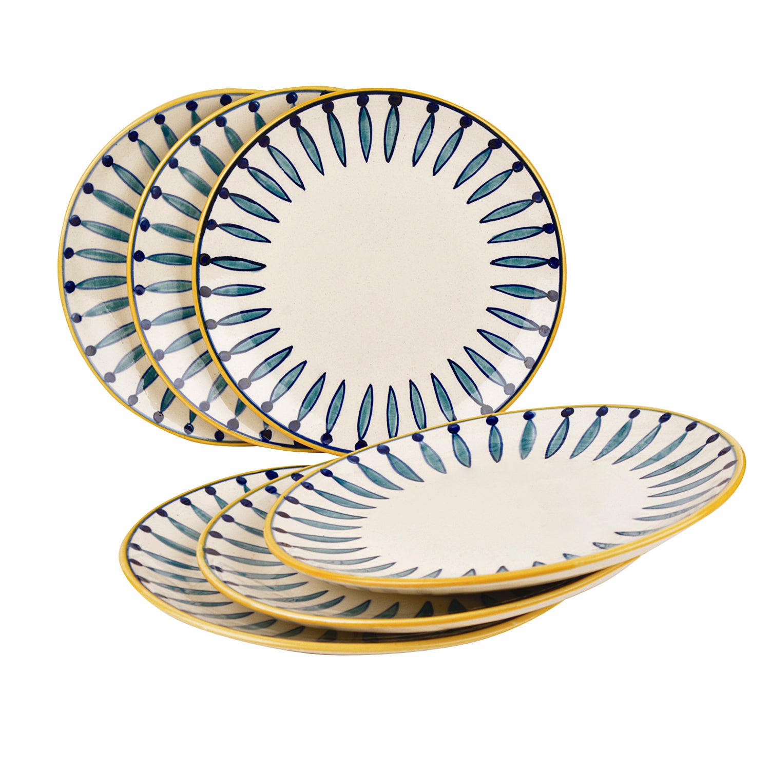 " Kyoto Collection " Handpainted Ceramic Dinner Serving Plates (Set of 6, White and Blue, 10 inches) - View 3
