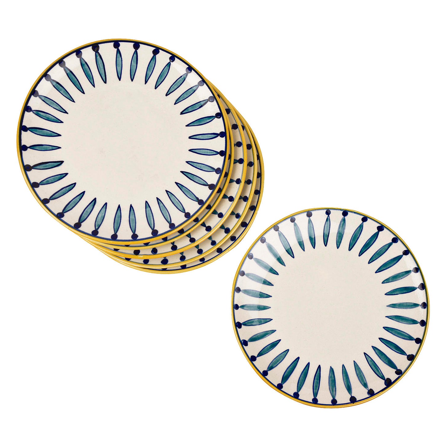 " Kyoto Collection " Handpainted Ceramic Dinner Serving Plates (Set of 6, White and Blue, 10 inches) - View 4