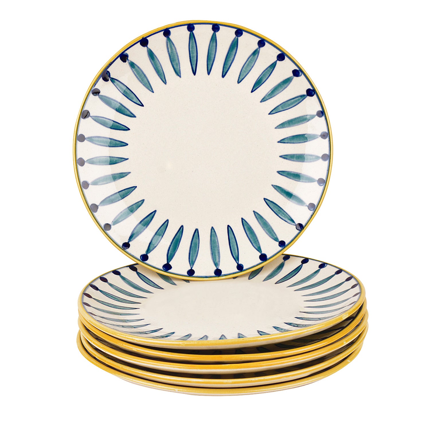 " Kyoto Collection " Handpainted Ceramic Dinner Serving Plates (Set of 6, White and Blue, 10 inches) - View 5