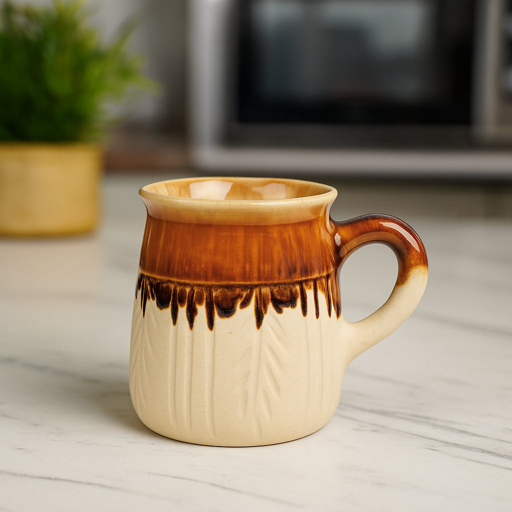 Handpainted Ceramic Coffee Mugs (Set of 2, Beige and Brown, 300 ml each) - View 3