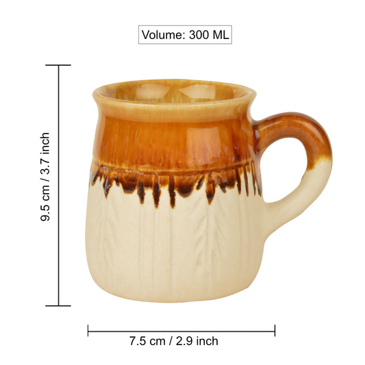 Handpainted Ceramic Coffee Mugs (Set of 2, Beige and Brown, 300 ml each) - View 2