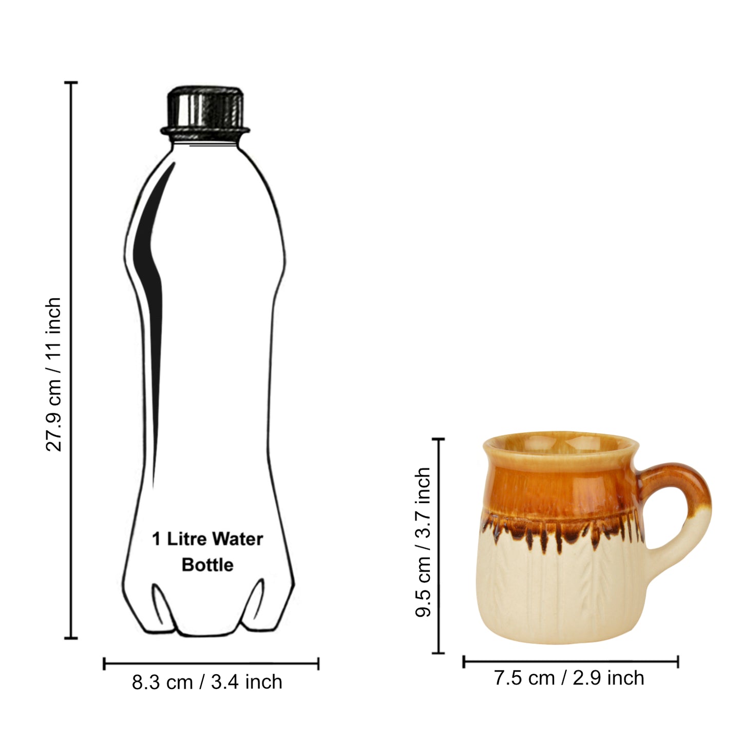 Handpainted Ceramic Coffee Mugs (Set of 2, Beige and Brown, 300 ml each) - View 6