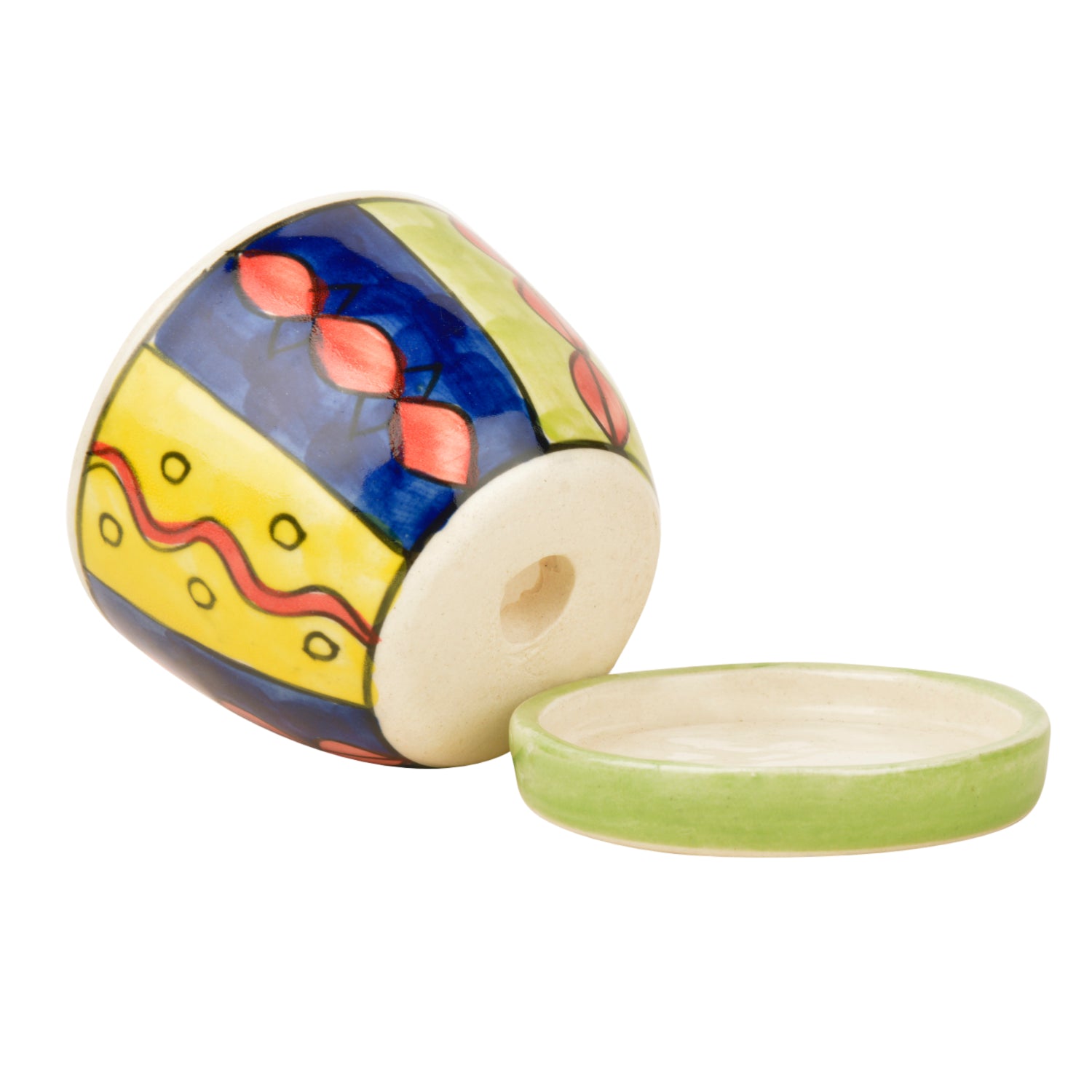 Hand Painted Ceramic Planter Pot with Tray (Multicolor, Diameter - 9 cm, Height - 7 cm) - View 4