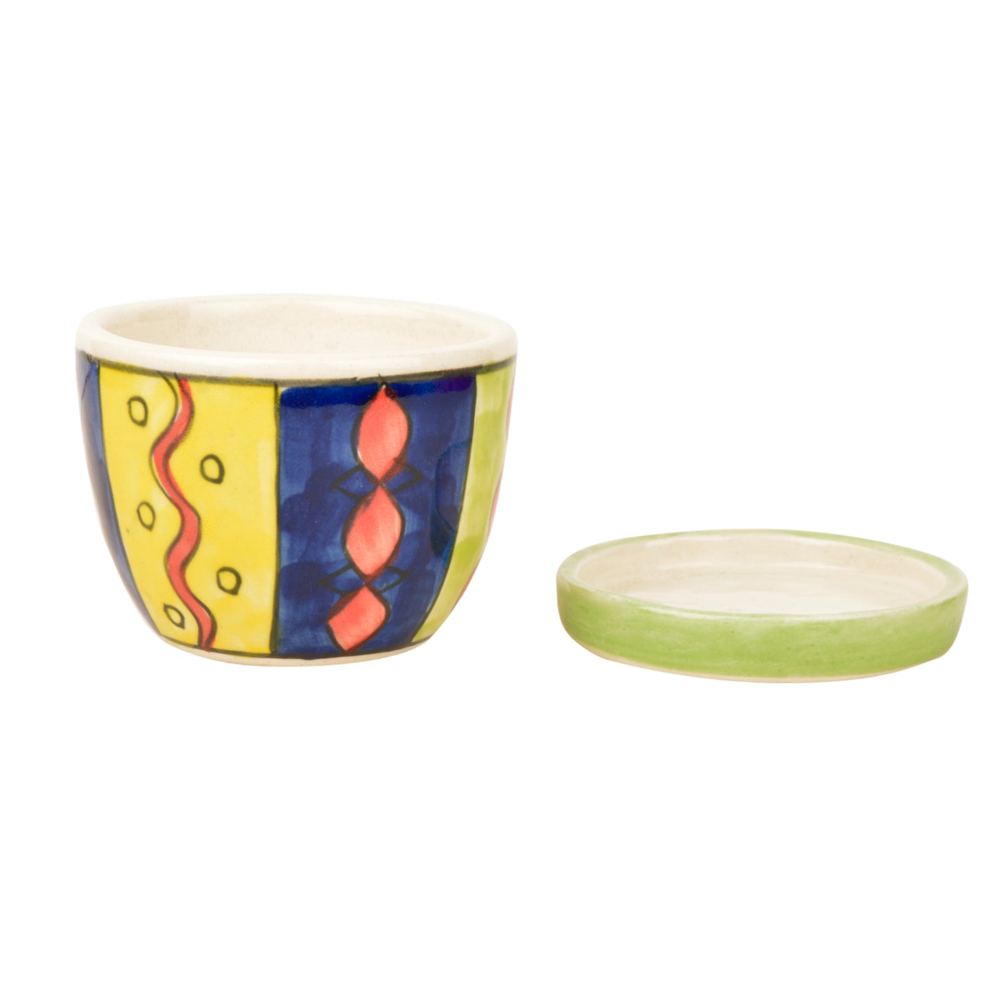 Hand Painted Ceramic Planter Pot with Tray (Multicolor, Diameter - 9 cm, Height - 7 cm) - View 5
