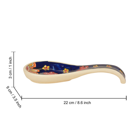 Hand Painted Ceramic Spoon Rest (Blue, Length - 22 cm, Width - 9 cm) - View 2