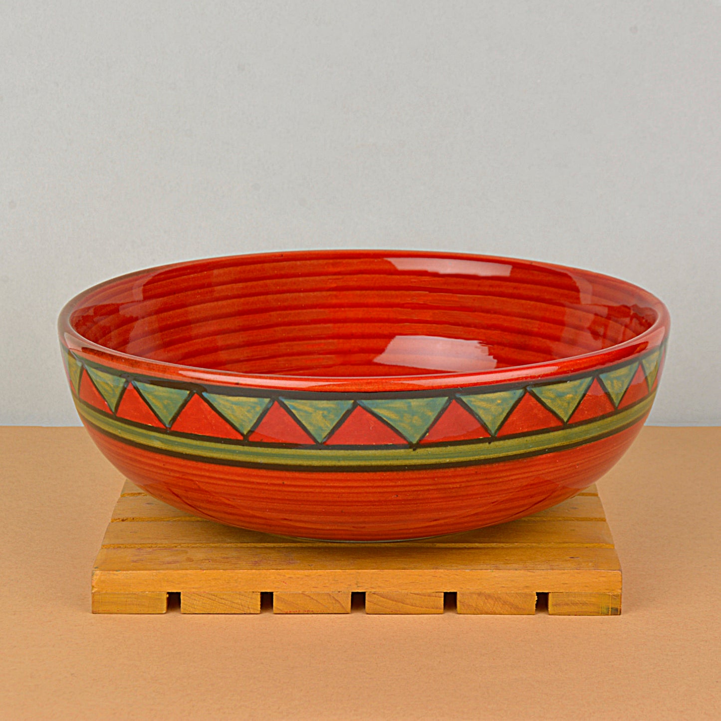 Hand Painted Ceramic Serving Bowl (Red and Green, Diameter - 17 cm, 750 ml)