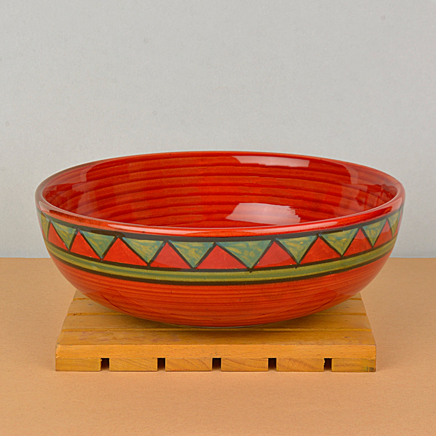 Hand Painted Ceramic Serving Bowl (Red and Green, Diameter - 17 cm, 750 ml)
