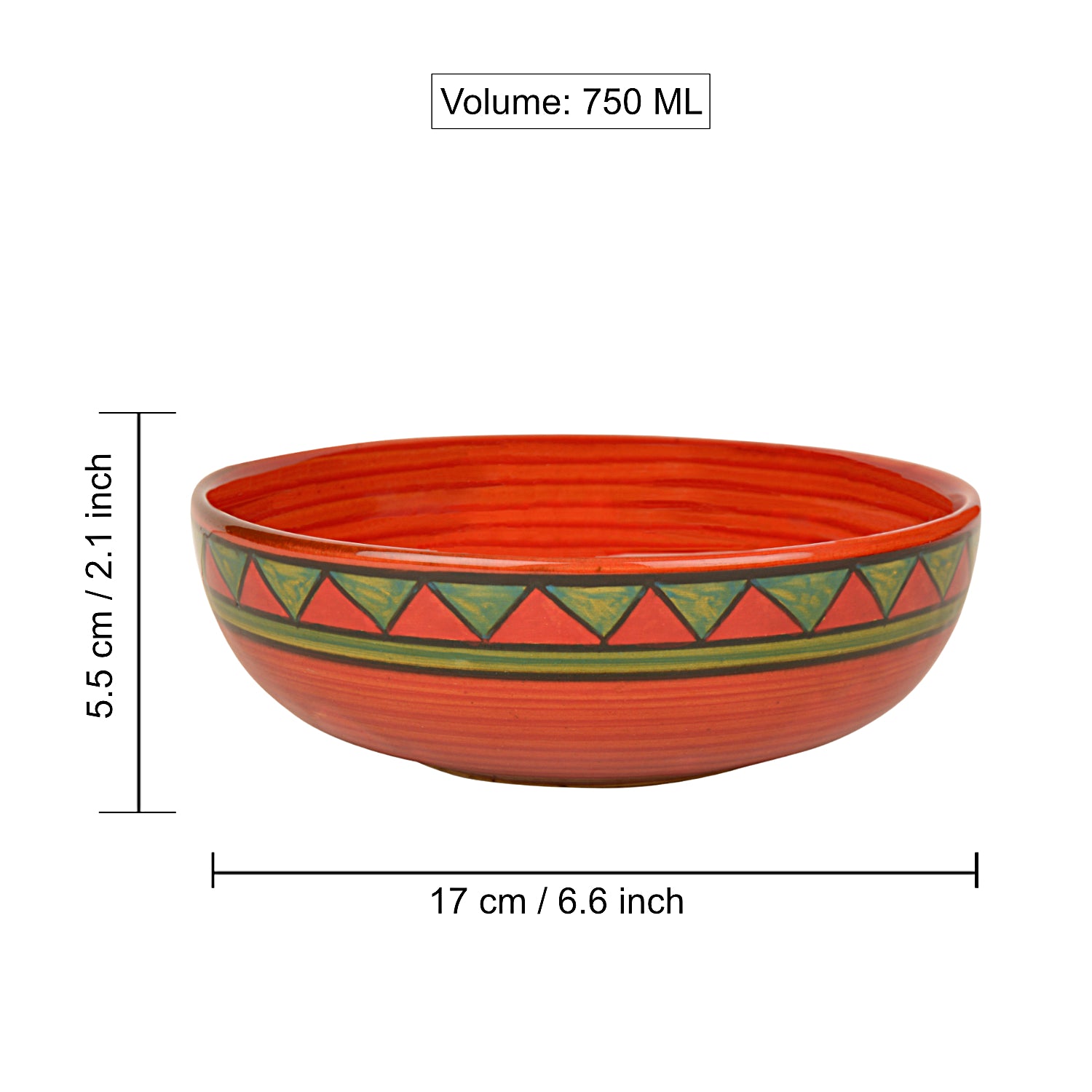 Hand Painted Ceramic Serving Bowl (Red and Green, Diameter - 17 cm, 750 ml) - View 2