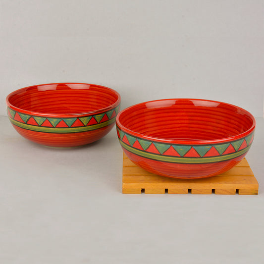 Hand Painted Ceramic Serving Bowls (Set of 2, Red and Green, 400 ml)