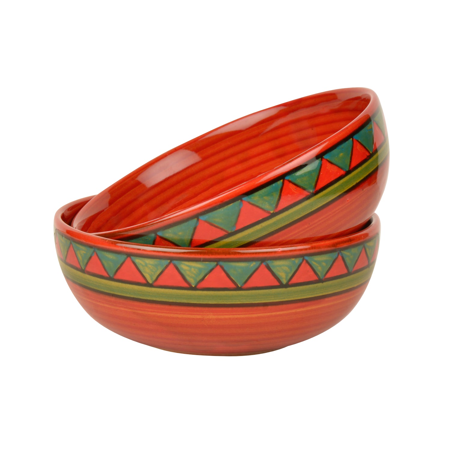 Hand Painted Ceramic Serving Bowls (Set of 2, Red and Green, 400 ml) - View 4