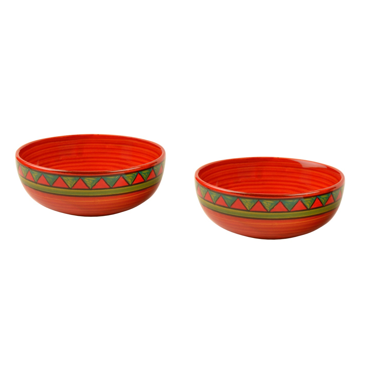 Hand Painted Ceramic Serving Bowls (Set of 2, Red and Green, 400 ml) - View 5