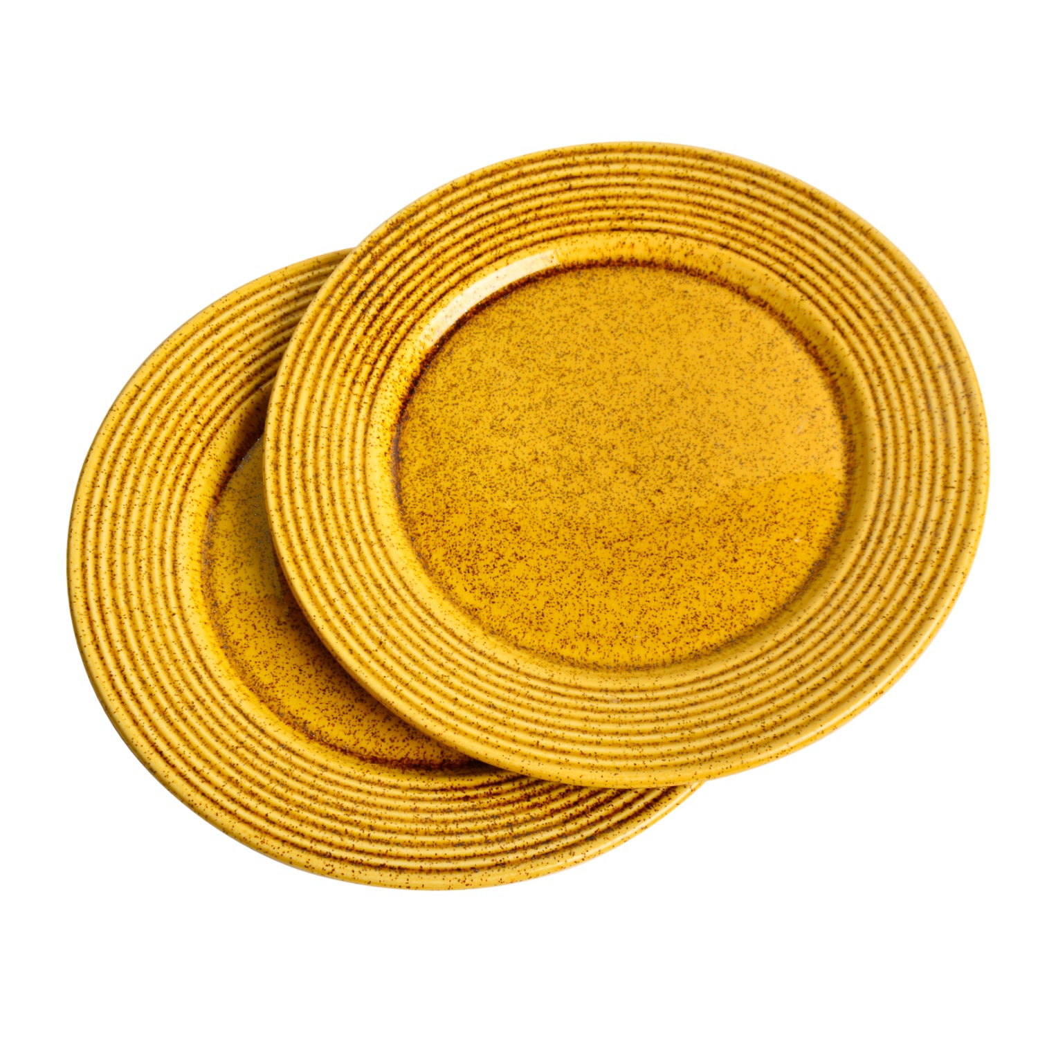 “California Spring Bloom” Studio Pottery Ceramic Dinner Serving Plates (Set of 2, Mustard Yellow , Diameter - 11 inches) - View 4