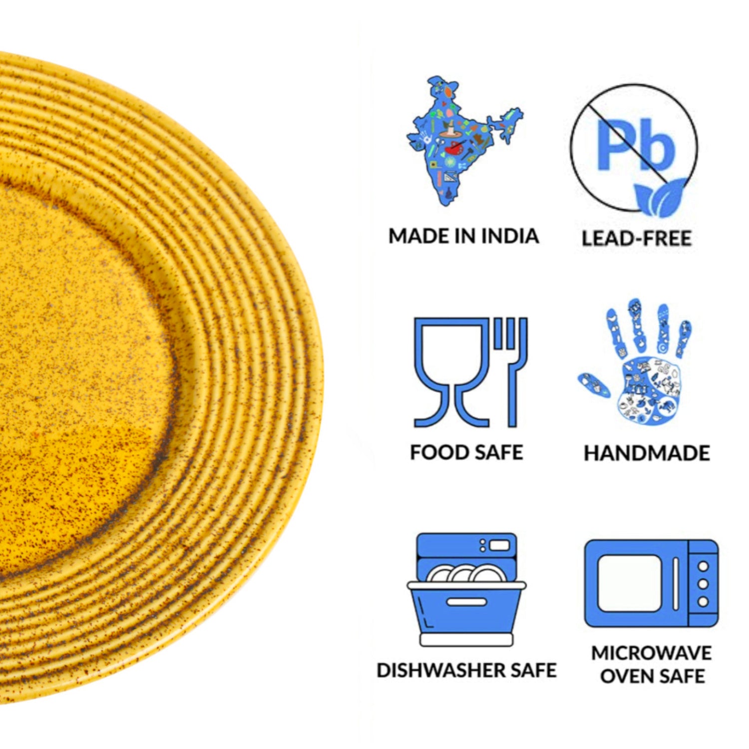 “California Spring Bloom” Studio Pottery Ceramic Dinner Serving Plates (Set of 2, Mustard Yellow , Diameter - 11 inches) - View 6