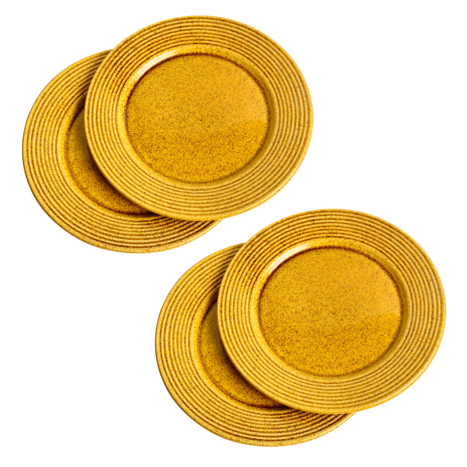 “California Spring Bloom” Studio Pottery Ceramic Dinner Serving Plates (Set of 4, Mustard Yellow, Diameter - 11 inches) - View 4