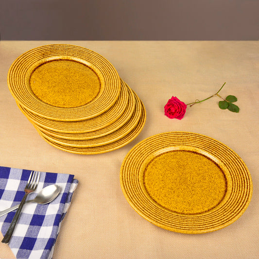 “California Spring Bloom” Studio Pottery Ceramic Dinner Serving Plates (Set of 6, Mustard Yellow, Diameter – 11 inches)