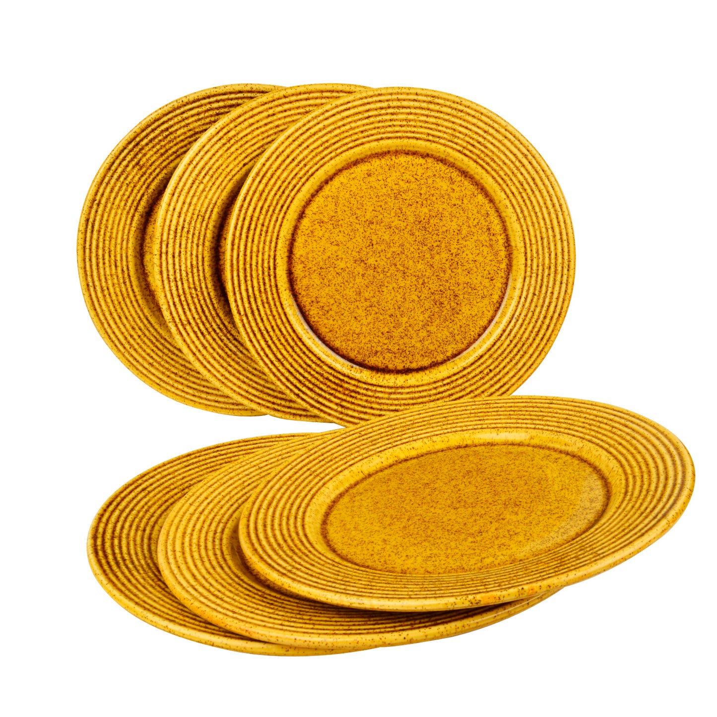 “California Spring Bloom” Studio Pottery Ceramic Dinner Serving Plates (Set of 6, Mustard Yellow, Diameter – 11 inches) - View 3