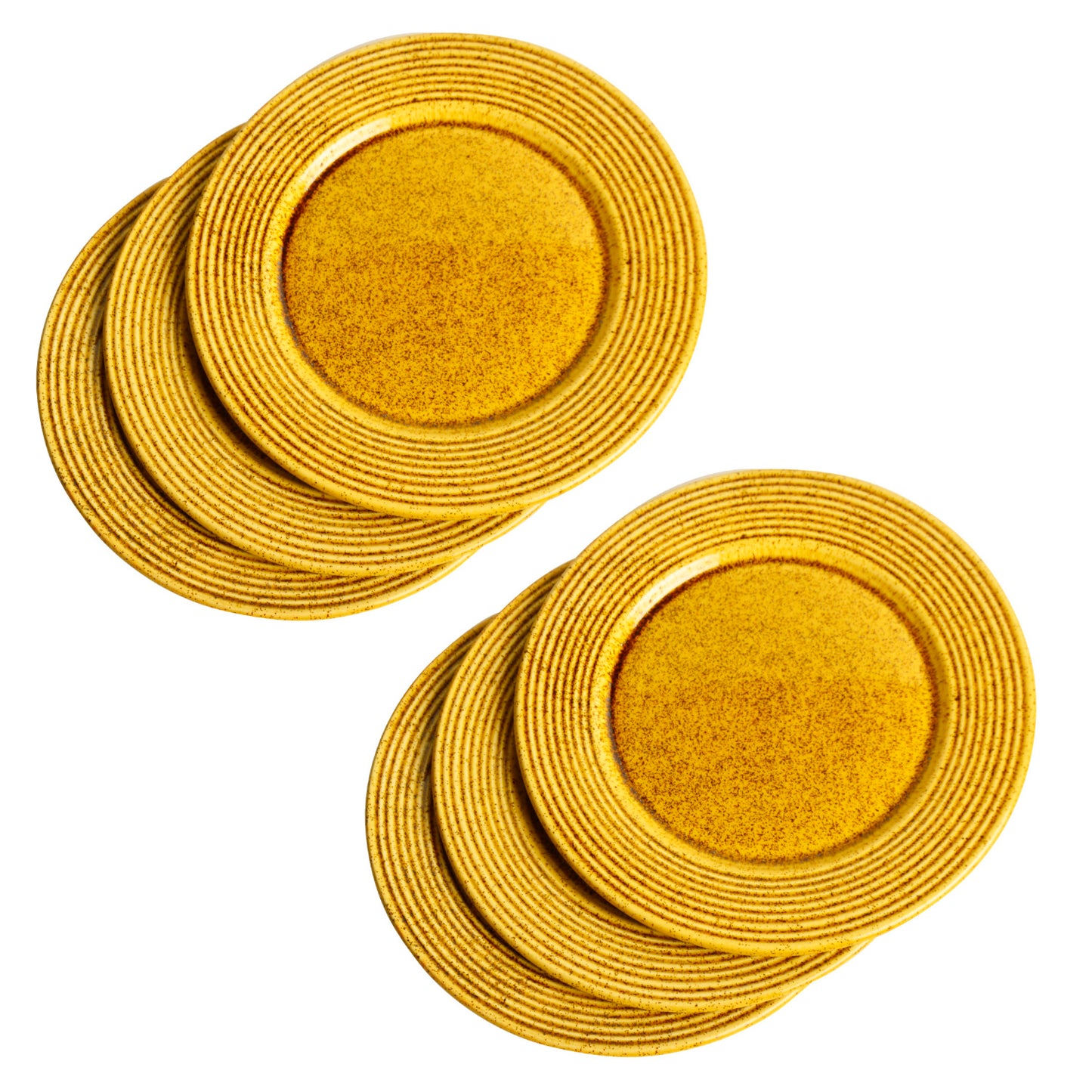 “California Spring Bloom” Studio Pottery Ceramic Dinner Serving Plates (Set of 6, Mustard Yellow, Diameter – 11 inches) - View 4