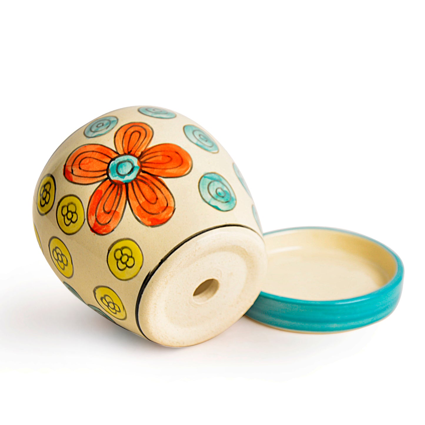 Hand Painted Ceramic Planter Pot with Tray (Multicolor, Diameter - 11 cm, Height - 12 cm) - View 3