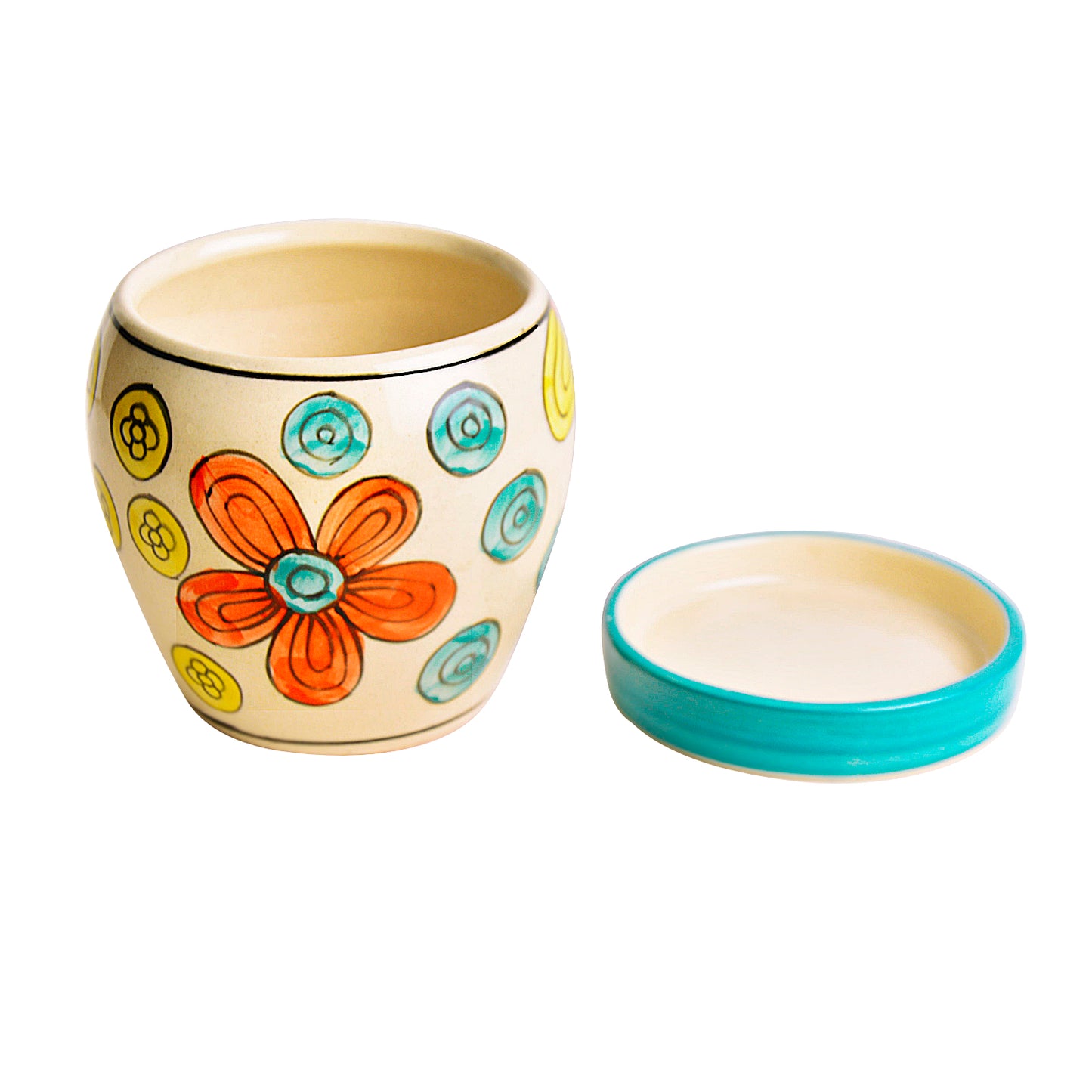 Hand Painted Ceramic Planter Pot with Tray (Multicolor, Diameter - 11 cm, Height - 12 cm) - View 4