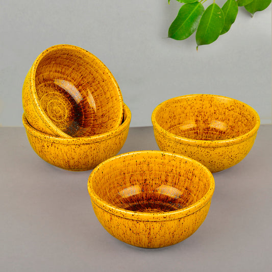 “California Spring Bloom” Studio Pottery Ceramic Dinner Serving Bowls (Set of 4, Mustard Yellow, 200 ml)