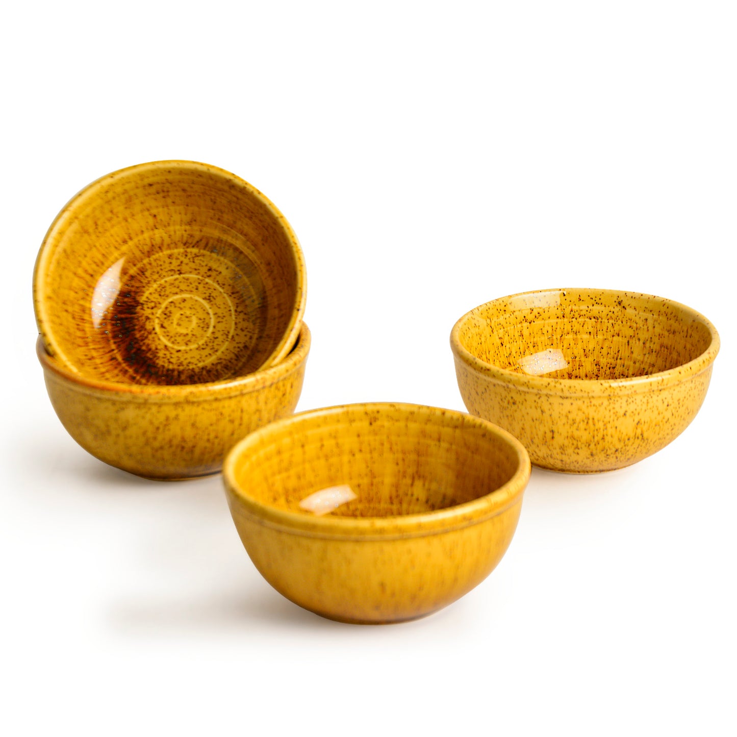 “California Spring Bloom” Studio Pottery Ceramic Dinner Serving Bowls (Set of 4, Mustard Yellow, 200 ml) - View 3